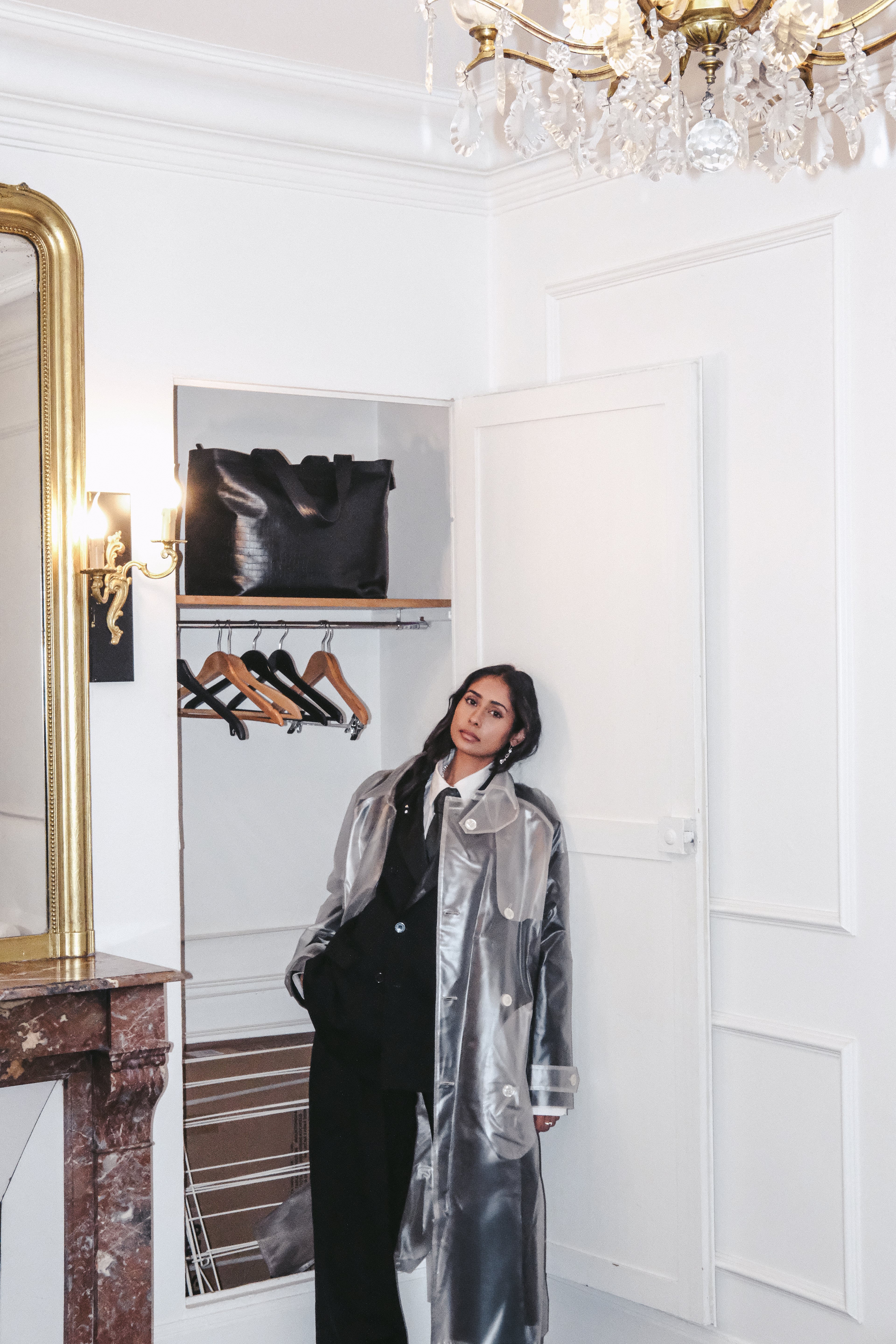 TRANSPARENT TRENCH COAT IN SHEER TECHNICAL FABRICATION