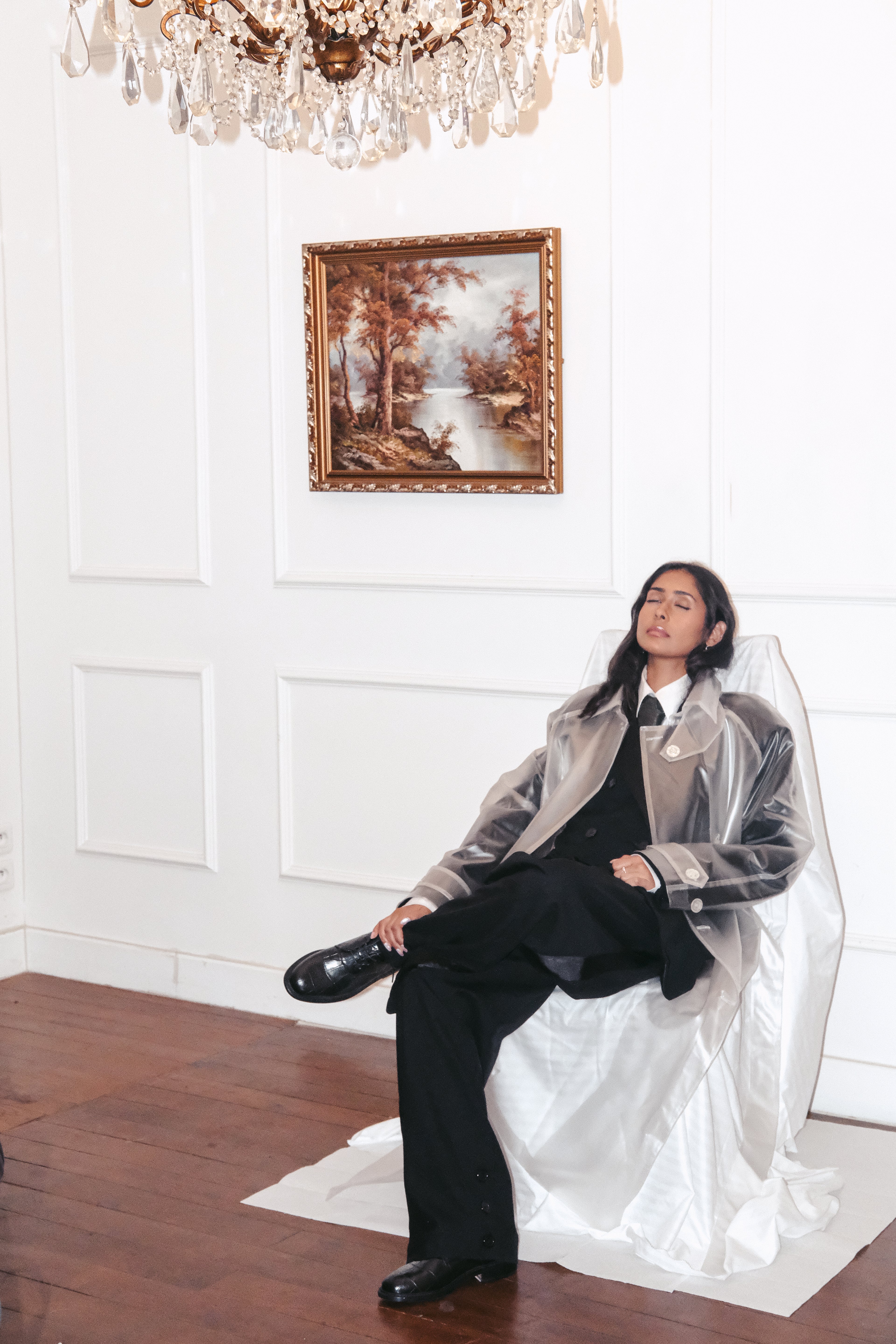TRANSPARENT TRENCH COAT IN SHEER TECHNICAL FABRICATION