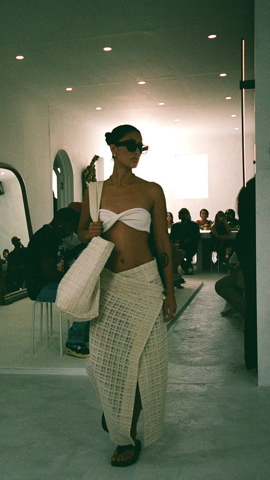 OPEN-WEAVE LINEN WRAP SKIRT