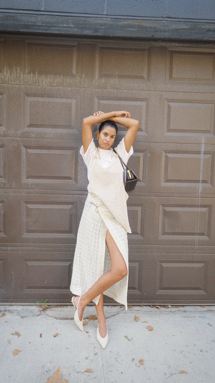 OPEN-WEAVE LINEN WRAP SKIRT
